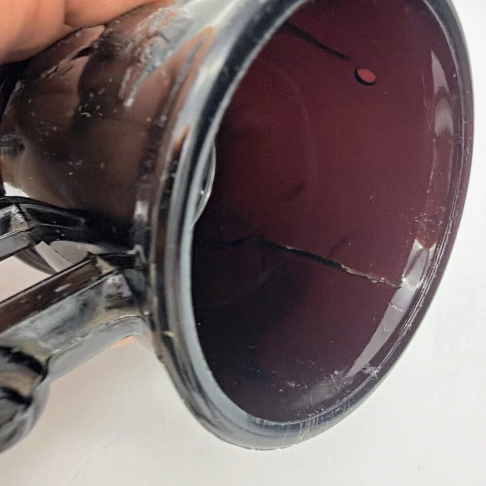 Antique EAPG Black Amethyst Glass Child's Mug Stein Embossed Dog Retriever